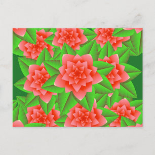 Coral Orange Camellias and Green Leaves Postcard