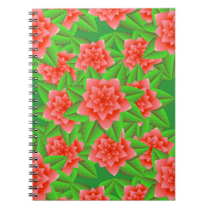 Coral Orange Camellias and Green Leaves Spiral Notebook
