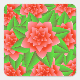 Coral Orange Camellias and Green Leaves Square Sticker