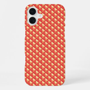 Coral orange, enamel look, studded grid iPhone 16 plus case