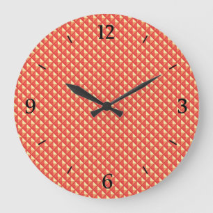 Coral orange, enamel look, studded grid large clock