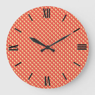 Coral orange, enamel look, studded grid large clock