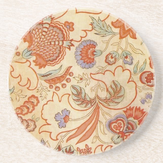 Coral Orange Floral Chintz Paisley Coaster (Front)