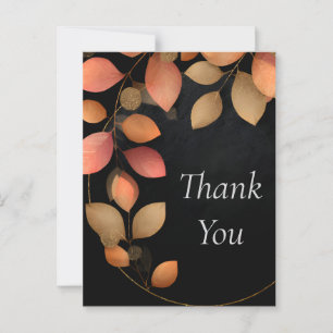 Coral & Orange Flowers on Black Thank You Card