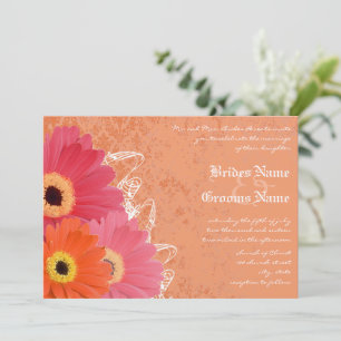 Coral & Orange Gerber Daisy Wedding Invitation