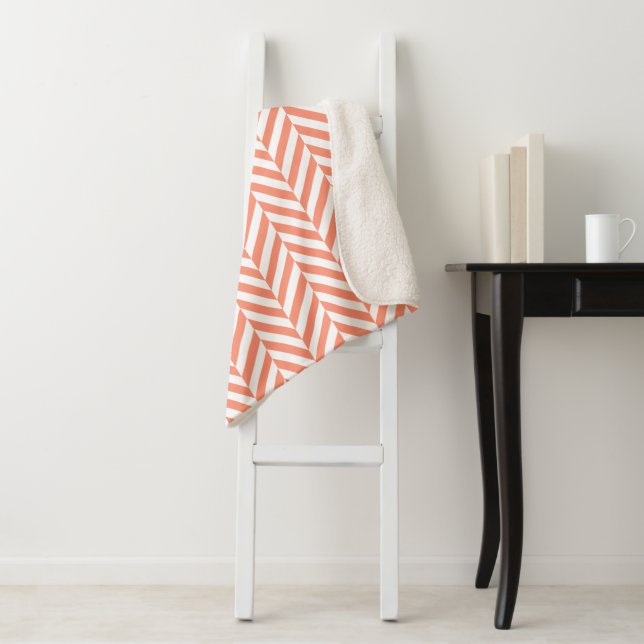 Coral Orange Herringbone Pattern Sherpa Blanket (In Situ)