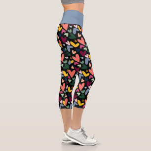 Coral Orange Mint Green Pink Blue Heart Pattern Capri Leggings