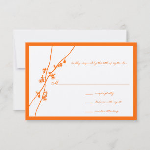 Coral Orange Ochre Boho Floral Branch Wedding RSVP Card