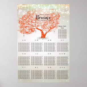Coral Orange Rustic Country Tree Seating Chart