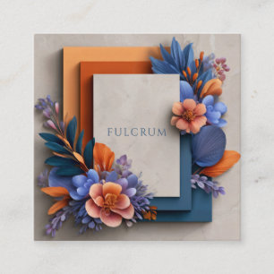 Coral Orange Sapphire Geometric Floral Dimensional Square Business Card