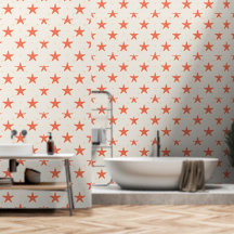 Coral Orange Starfish Coastal Wallpaper