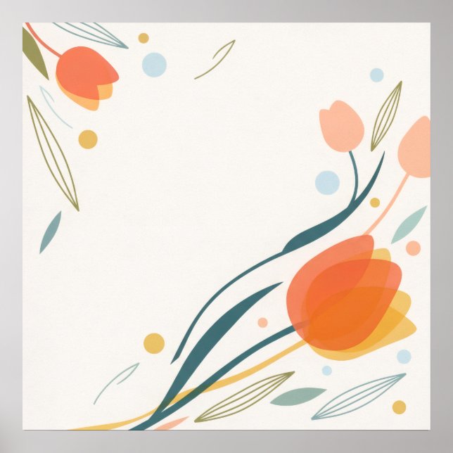 Coral Orange Tulips Modern Minimal Floral Poster (Front)