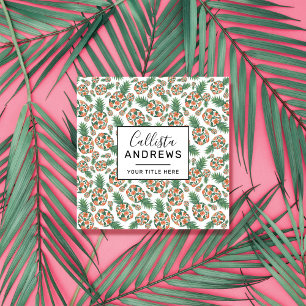 Coral Orange Watercolor Floral Pineapples Pattern Square Business Card