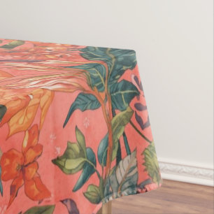Coral orange watercolor floral summer pattern tablecloth