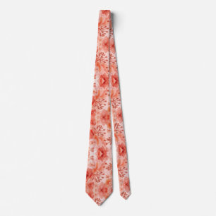 Coral orange watercolor floral summer pattern tie