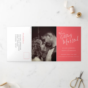 Coral orange white little heart wedding all-in-one Tri-Fold invitation