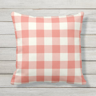 Coral Outdoor Pillows - Gingham Pattern