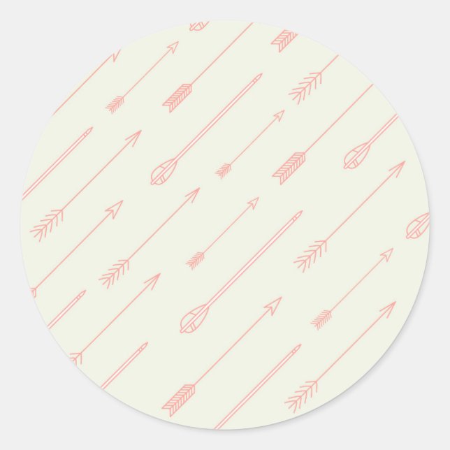Coral Outlined Arrows Pattern Classic Round Sticker (Front)