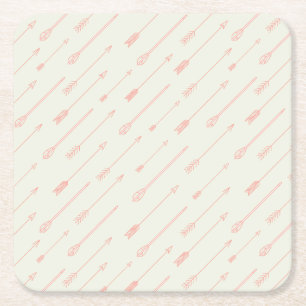 Coral Outlined Arrows Pattern Square Paper Coaster