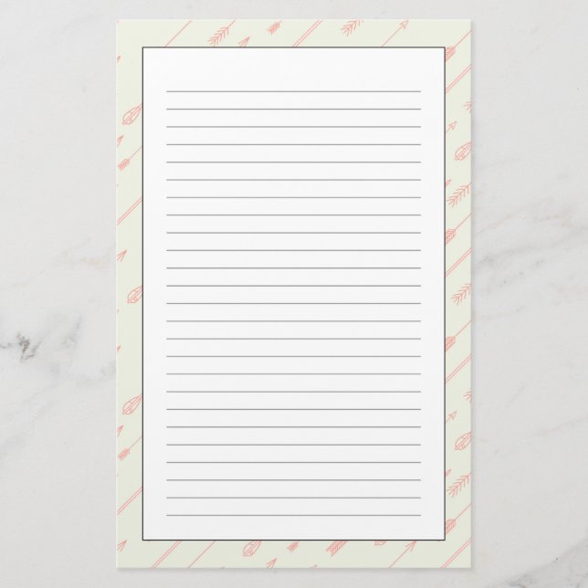 Coral Outlined Arrows Pattern Stationery (Front)