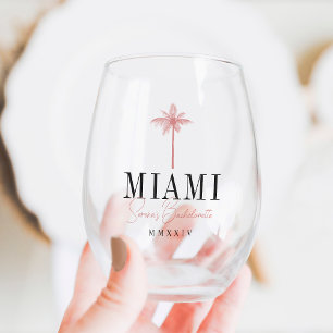 Coral Palm Tree Personalised Bachelorette Party Stemless Wine Glass