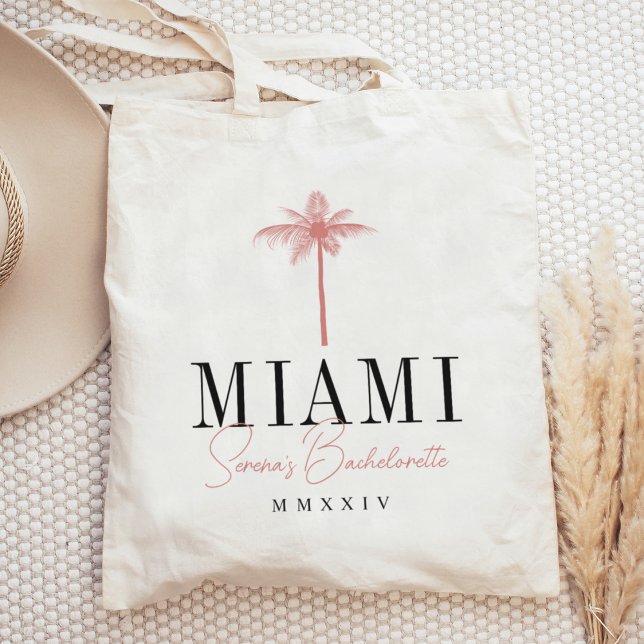 Coral Palm Tree Personalised Bachelorette Party Tote Bag (Creator Uploaded)