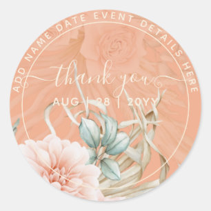 Coral Pampas Grass Thank You Favour Classic Round  Sticker