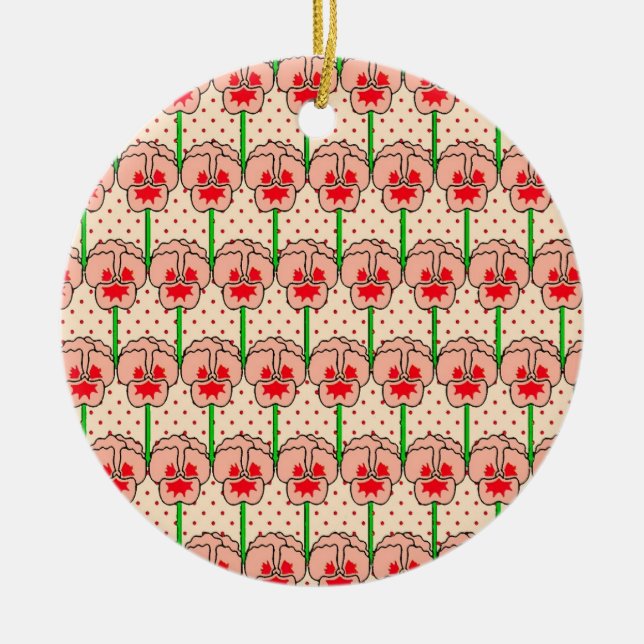 Coral pansies - retro wallpaper pattern ceramic tree decoration (Front)