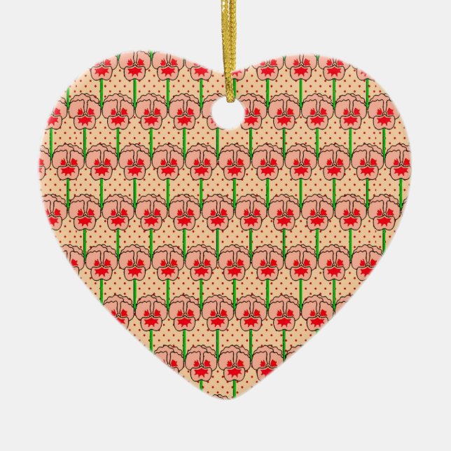 Coral pansies - retro wallpaper pattern ceramic tree decoration (Front)