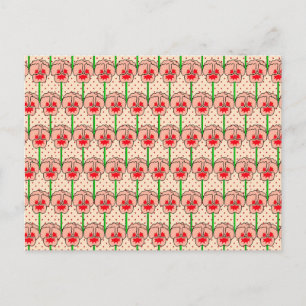 Coral pansies - retro wallpaper pattern postcard