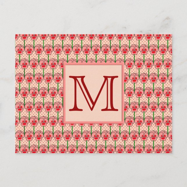 Coral pansies - retro wallpaper pattern postcard (Front)