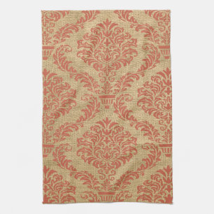 Coral Parisian Moods Damask Tea Towel