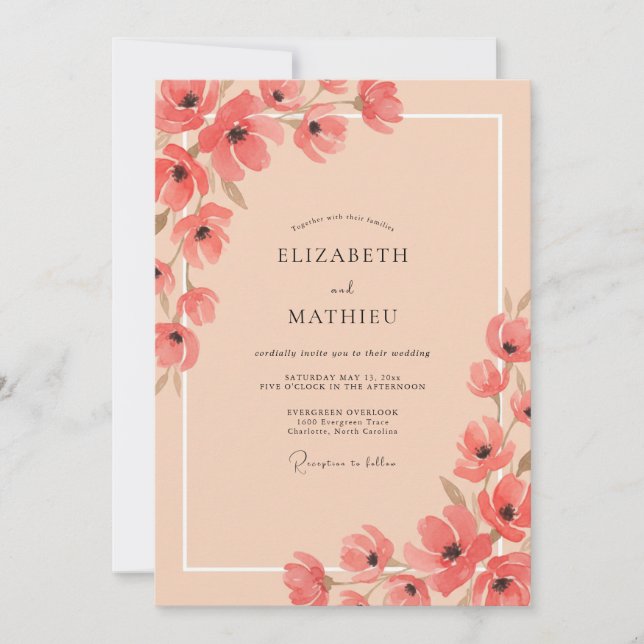 Coral Pastel Floral Wedding Invitation (Front)