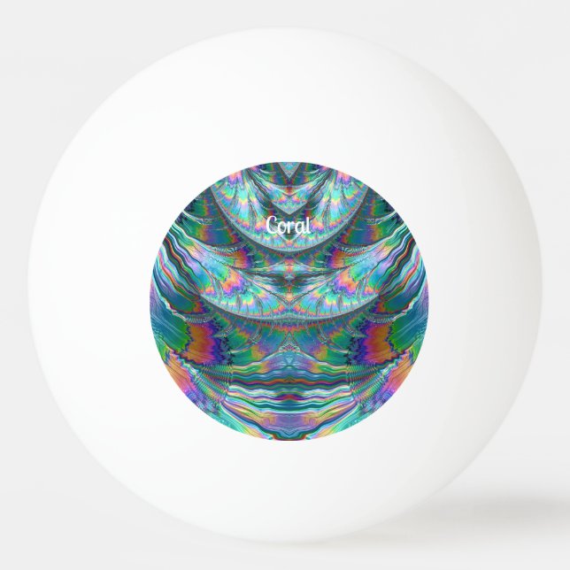 CORAL ~ PASTEL Fractal ~ One Star Ping Pong Ball ~ (Front)