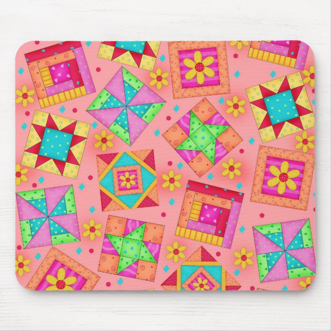 Coral Patchwork Blocks Mousepad (Front)