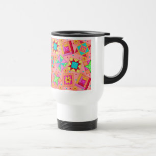 Coral Patchwork Quilt Travel Mug