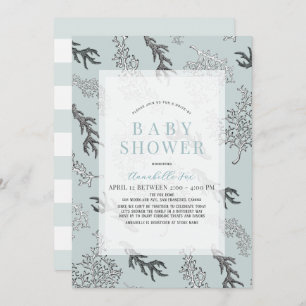 Coral Pattern Light Blue Boy Drive-by Baby Shower Invitation