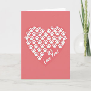 Coral Paw Prints Love You Card