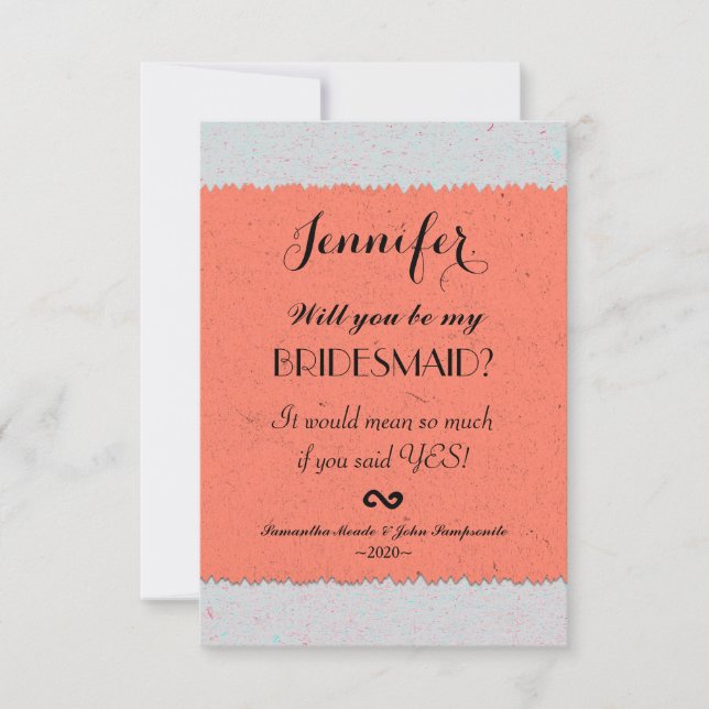 Coral Peach and Slate Grey Edgy Pattern Invitation (Front)
