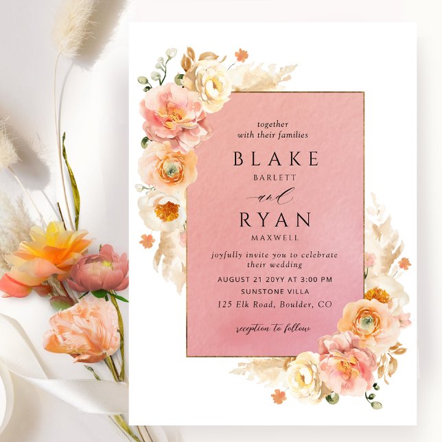 Coral, Peach, Blush and Cream Floral Chic Wedding Invitation (Creator Uploaded)