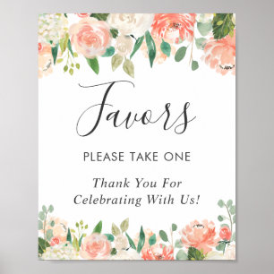 Coral Peach Blush Floral Wedding Favors Sign