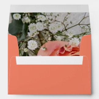 Coral Peach Colour Floral Rose Wedding Envelope
