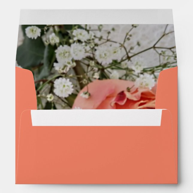 Coral Peach Colour Floral Rose Wedding Envelope (Back (Bottom))