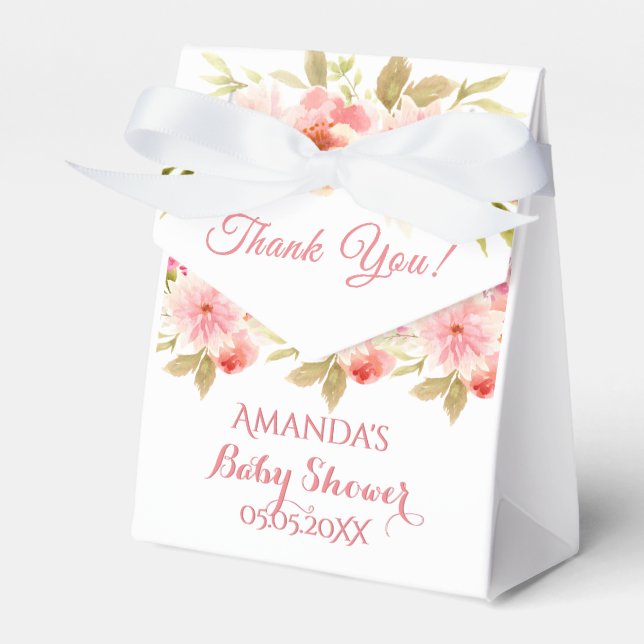 Coral peach dahlia flowers baby shower thank you favour box (Front Side)
