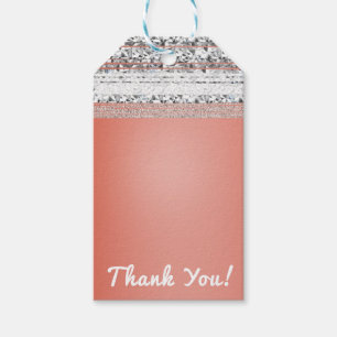 Coral Peach Dipped Chic Silver Bling Party Favour Gift Tags