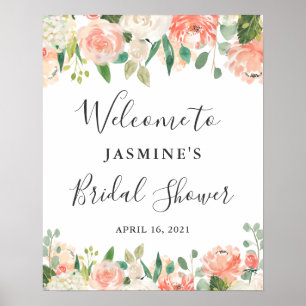 Coral Peach Floral Bridal Shower Sign