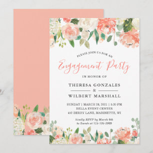 Coral Peach Floral Engagement Party Invitation