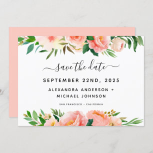 Coral Peach Floral Greenery Save the Date Invitati Invitation
