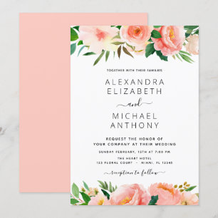Coral Peach Floral Wedding Invitation