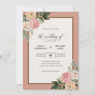 Coral Peach Foliage Eucalyptus Wedding Invitation